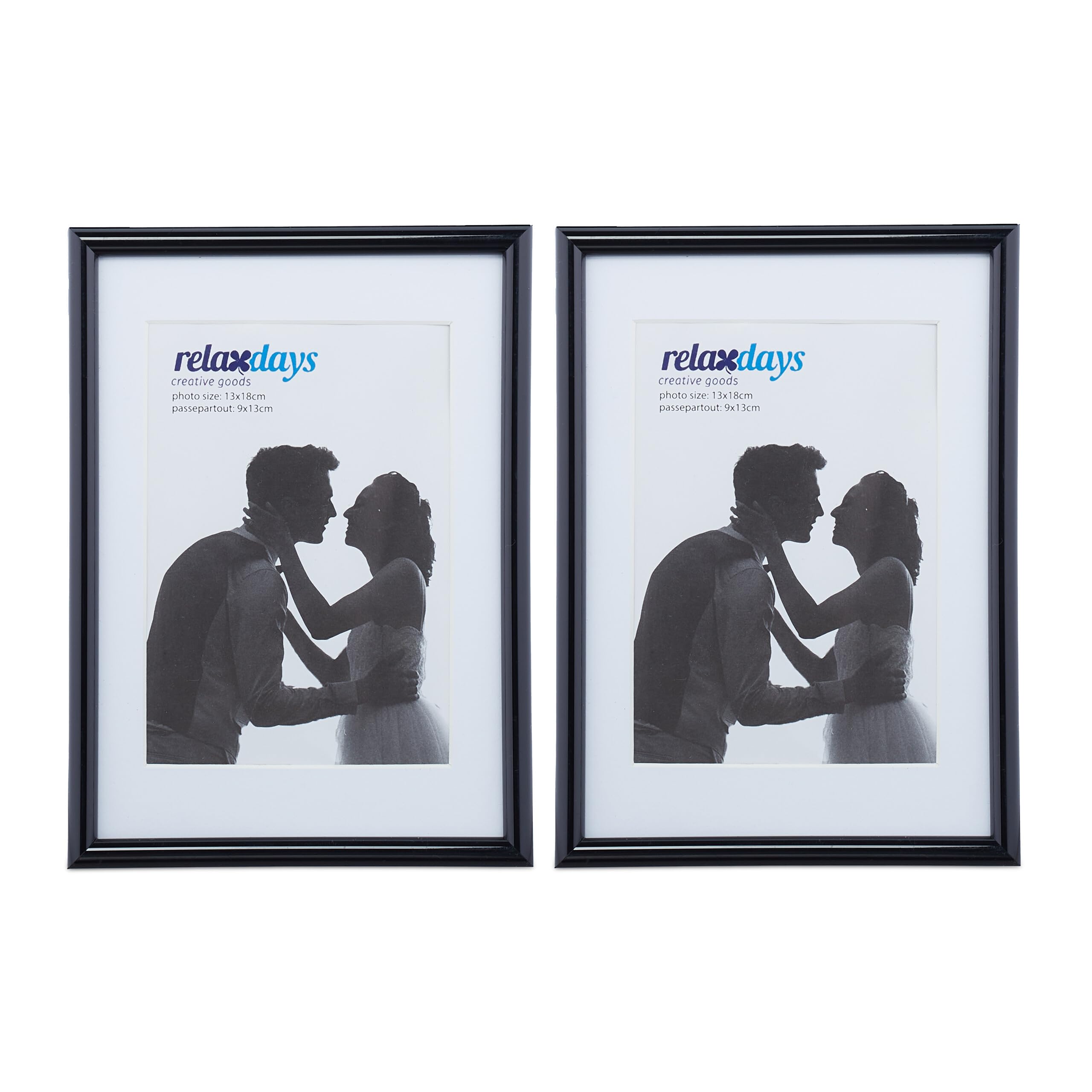 Relaxdays Photo Frame Set of 2, 13 x 18 cm, Passepartout 9x13 cm, Standing or Hanging, Black