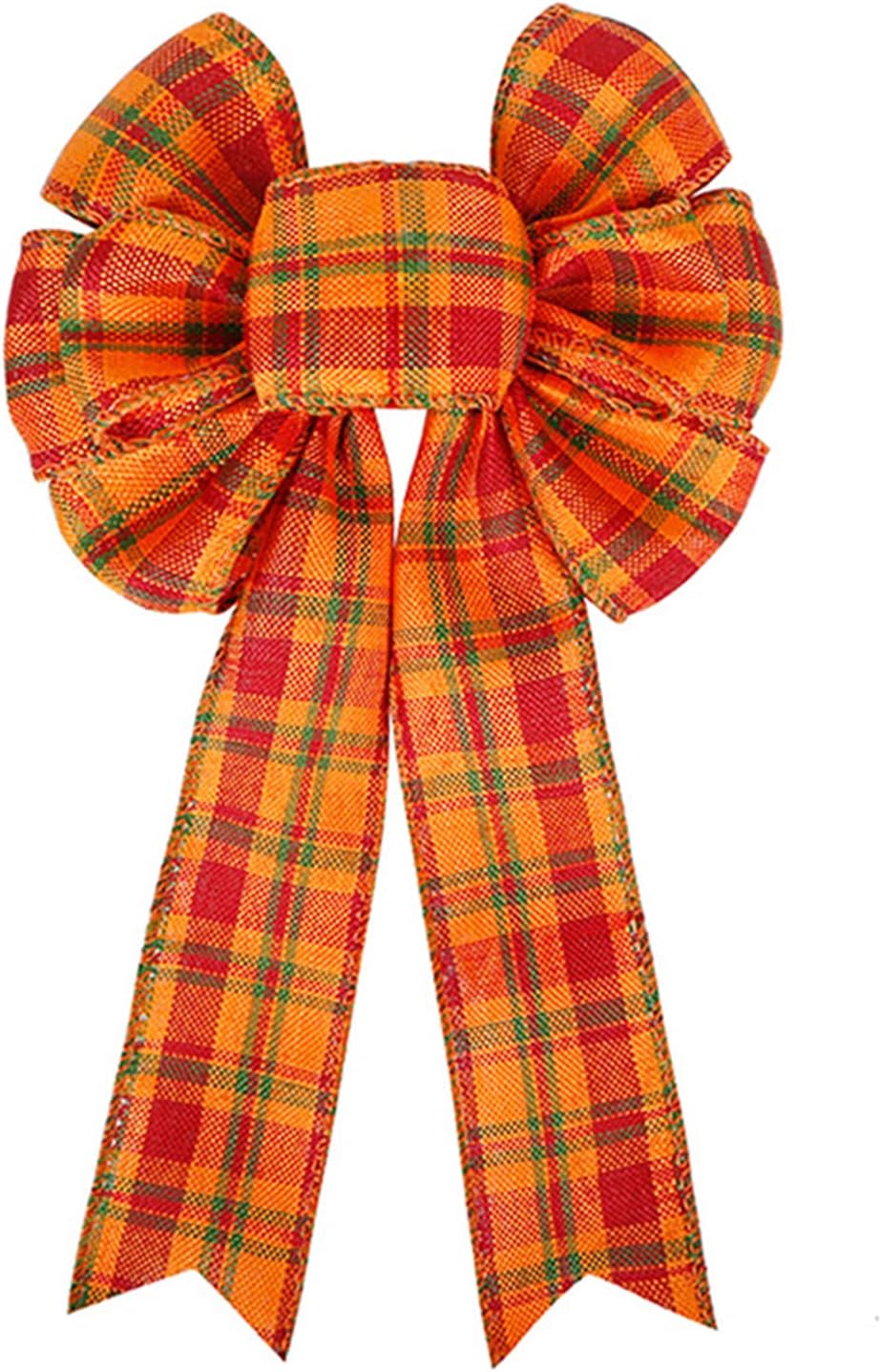 Bows & Ribbons - Orange Buffalo Plaid Bow, Fall Wreath Bow Holiday Thanksgiving Bows for Fall, Thanksgiving, Christmas Tree Topper Bow Front Door Wreath Home Indoor Outdoor Decorations