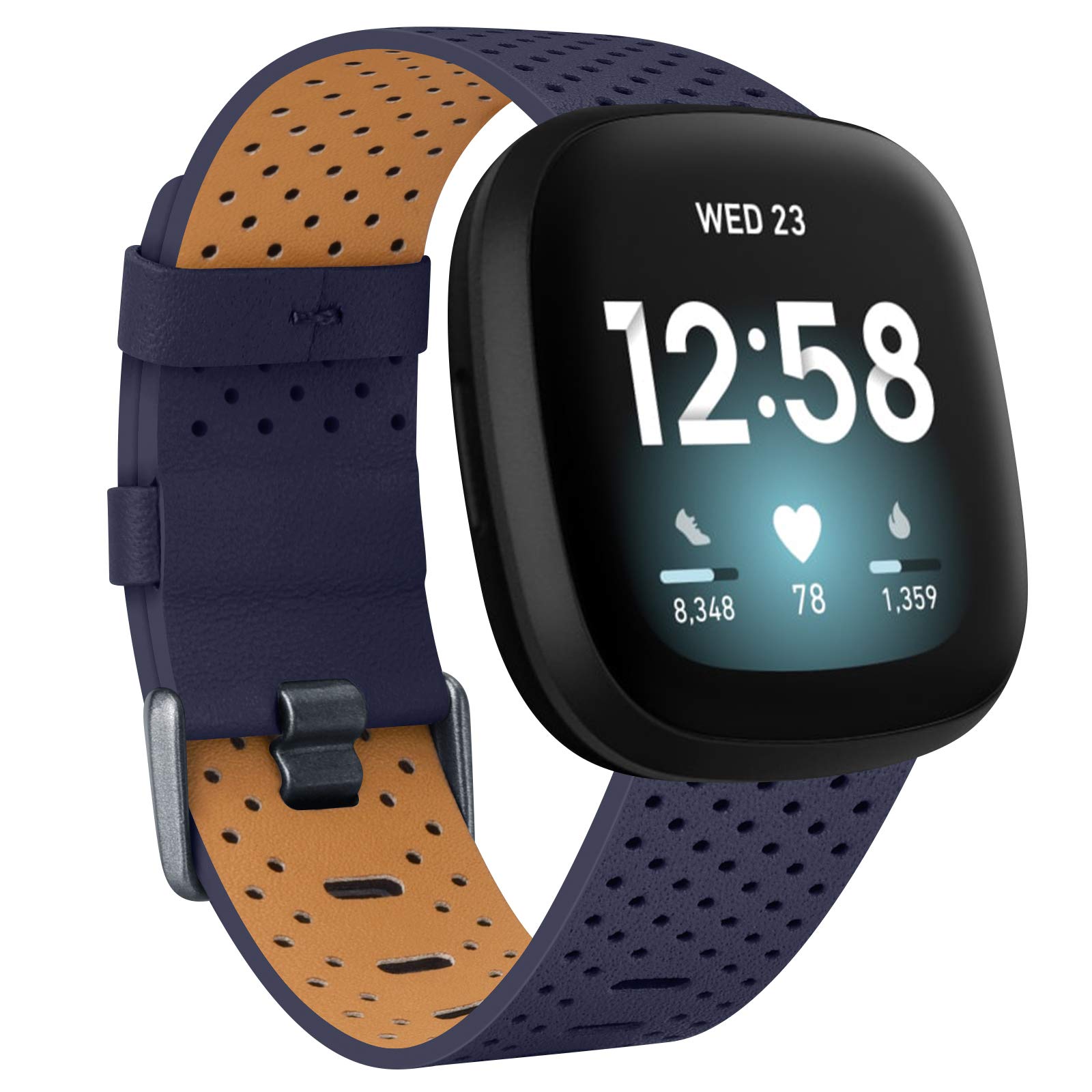 Strap Compatible with Fitbit Versa 3 / Fitbit Sense Strap Leather, Genuine Leather Replacement bands Compatible with Versa 3, Women Man (Small, Purple)