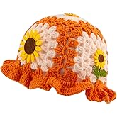 Orange Crochet Bucket Hat for Women Crochet Hat Handmade Knitted Hat Foldable Floral Crochet Beanie Hat for Women Outdoor