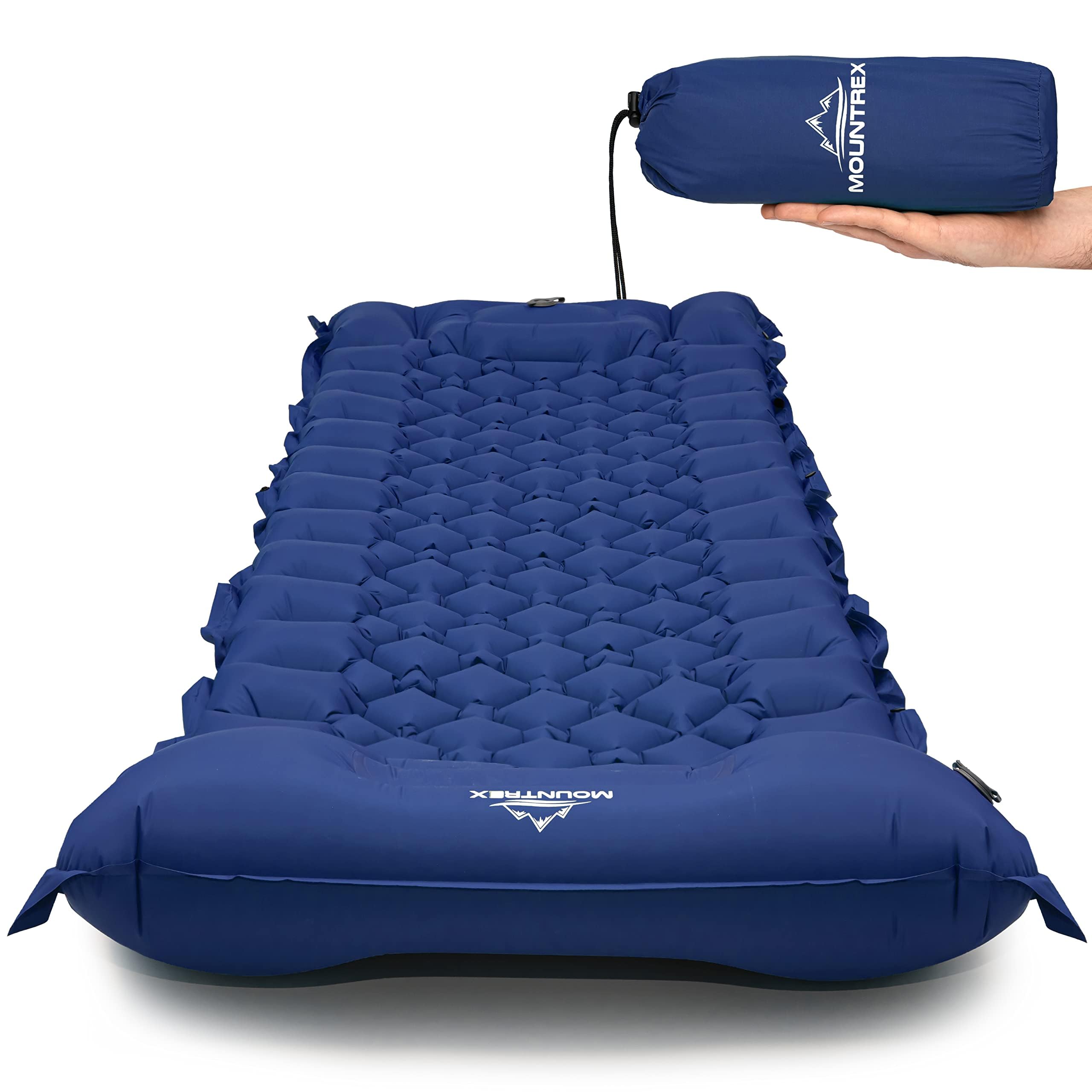 MOUNTREX Sleeping Mat - Outdoor, Camping Air Mattress - Ultralight & Small Pack Size (700 g) - Inflatable Mattress, Sleeping Mat with Foot Pump - Foldable & Linkable (Blue)