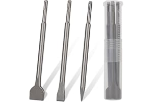 TEWORDA SDS-Plus Chisel Set for Rotary Hammer Drills, 3PC Masonry Concrete Drill Bit Set, Point Flat Scaling Chisels, Storage Case, 40CR Steel SDS Plus Bits for Masonry, Concrete, Brick, Stone,Tile Removal