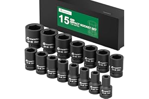 TIWINTUL 1 Inch Drive Deep Impact Socket Set,15 Pcs, Metric, CR-MO, 17/19/21/22/24/27/30/32/34/36/38/41/46/50/55mm Heavy Duty