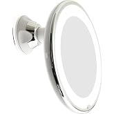 JiBen LED Lighted 10X Magnifying Makeup Mirror with Power Locking Suction Cup, Bright Diffused Light and 360 Degree Rotating Adjustable Arm, Portable Cordless Home and Travel Bathroom Vanity Mirror