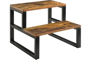 IBUYKE 2-Step Wooden Step Stools for Adults Kids, Heavy Duty Bedside Step Stool with 500 Lbs Capacity, Non-Slip Stepping Foot Stool for Bedroom Livingroom Bathroom Kitchen, Rustic Brown TBD002H