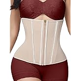 SHAPSHE Waist Trainer for Women Workout Waist Cincher Tummy Control Corset Shapewear Sports Girdle with Zipper Beige