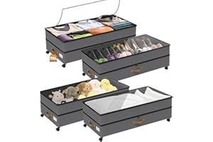 BETBEM Under Bed Storage with Wheels 4-Pack, 75L XXL Under the Bed Storage Containers Large, 12" Tall Adjustable Storage for 