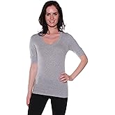 Emmalise Women's Slim Athletic Fit Vneck Tshirt Half Sleeves Top (H Oat, Large)