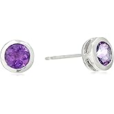 Amazon Essentials Sterling Silver Genuine and Created Gemstone 5mm Bezel Set Birthstone Stud Earrings