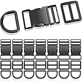 Zeyune 32 Pack Metal Buckles for Straps Dog Collar, 8 Pcs Side Release Buckle 8 Pcs D Rings 16 Pcs Tri Glide Slides Buckles