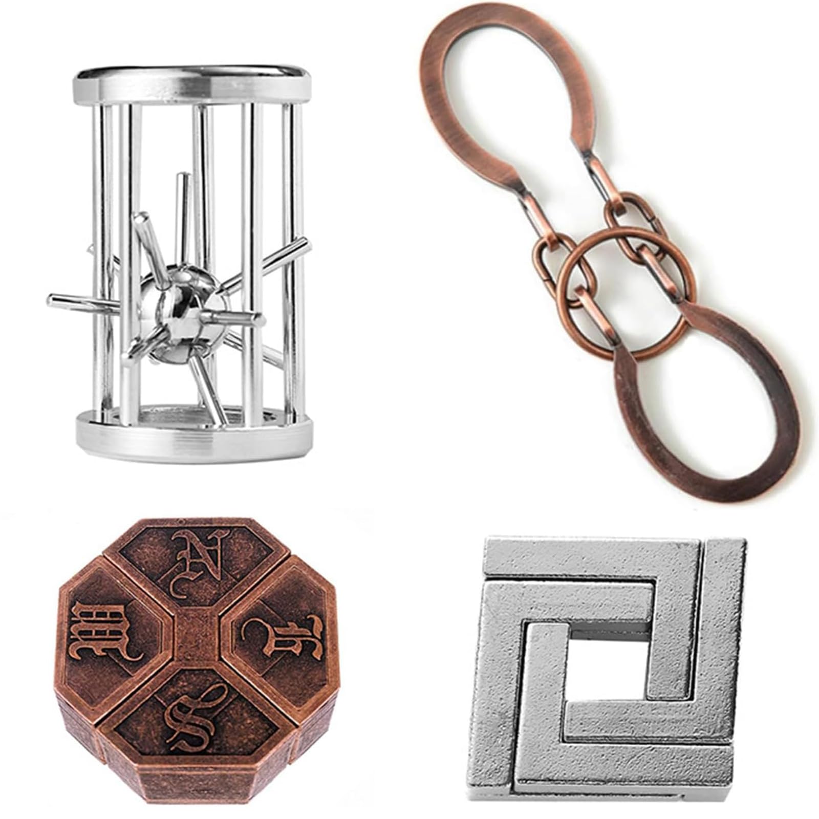 Holzsammlung 4 Pcs Brain Teaser Puzzle,Metal Puzzle, Unlock Interlock IQ Test Game, Magic Trick Toy Gift for Kids and Adults