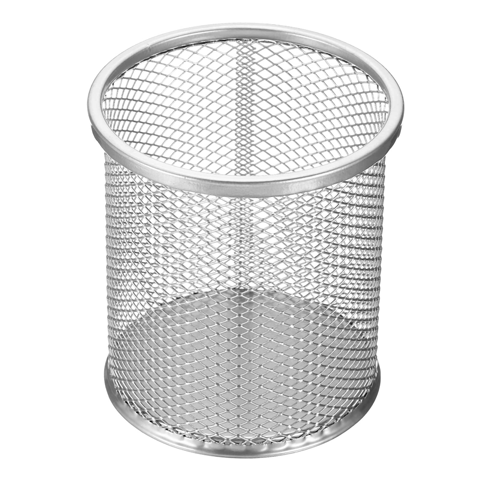 PATIKIL Mesh Pen Holder, Pencil Holder Pencil Basket Pen Cup Locker Organizer Round Makeup Brush Holder for Desk Accessories, Silver