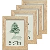 TENIBYC 5x7 Picture Frame 4 Pack, Natural Solid Wood Photo Frame, HD Tempered Glass, Table Display or Wall Hanging