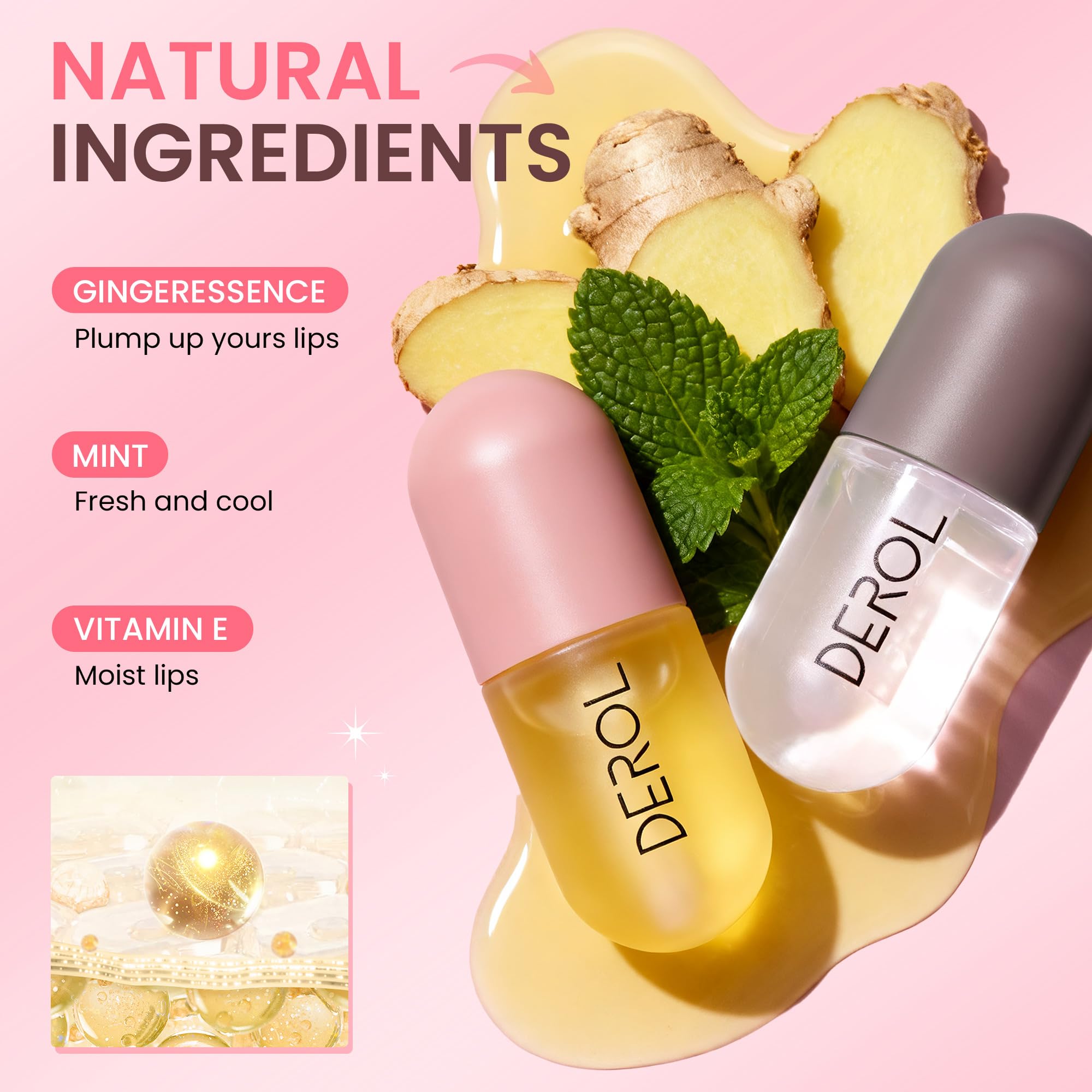 DEROL Lip Plumper by Vafee, Natural Lip Plumper and Lip Care Serum, Lip Enhancer for Fuller, Lip Mask, Beautiful Fuller, Hydrating & Reduce Fine Lines 5.5ML (Day& Night)