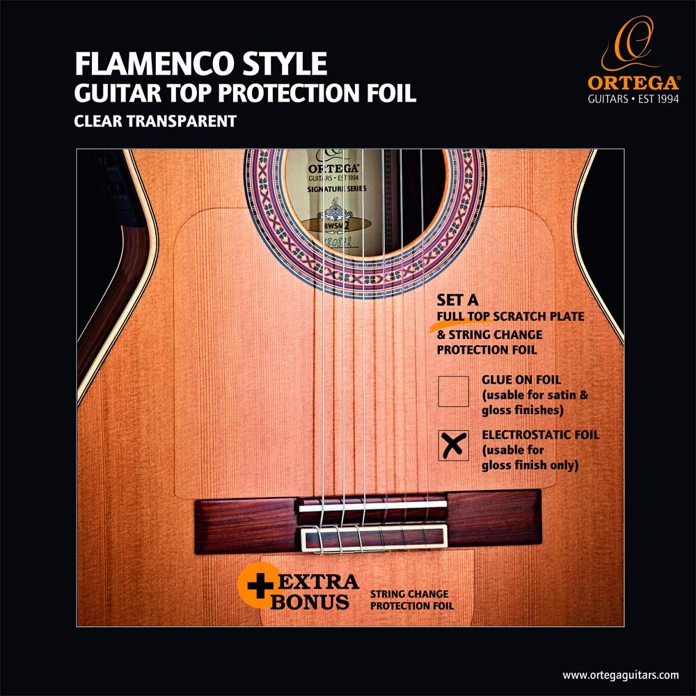 Ortega Guitars Electrostatic Top Foil – Protection Foil for Acoustic Guitar with Gloss Finish, Reusable – Foil, Transparent (OERP-FLAM1)