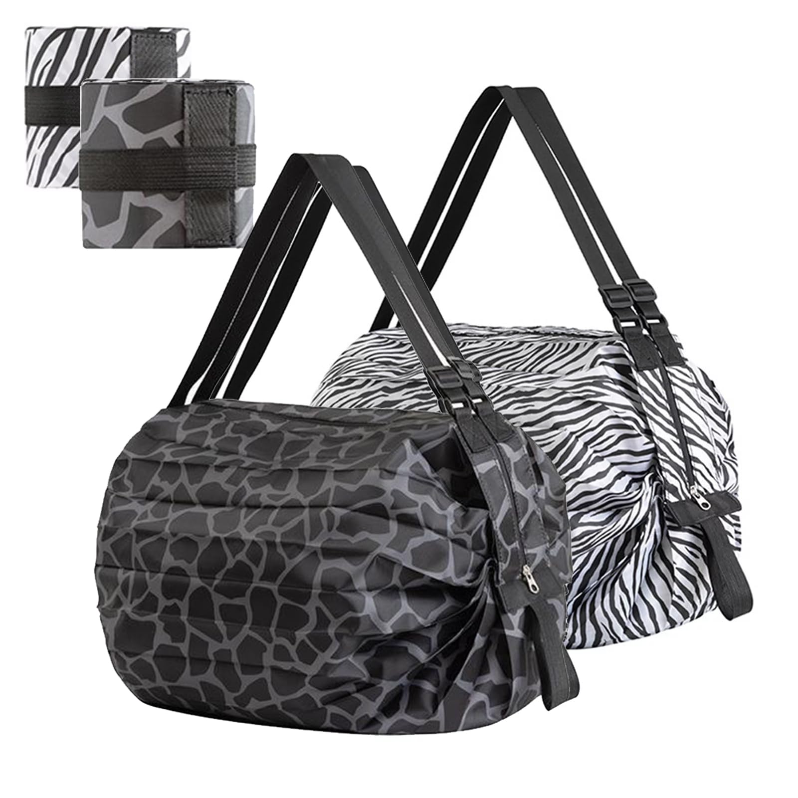 Eowppue 2 Pcs Grocery Shopping Bags - Reusable Foldable Bag- Heavy Duty Shopping Tote Waterproof Strong Storage Bags Hold 15 KG Large Capacity Nylon Shoulder Pouch for Laundry Travel Supermarket