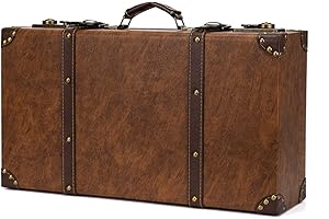feilario Vintage Leather Storage Trunk Small Portable DecorativeLuggage Suitcase Movie Prop Luggage-2 Size Option, Brown (Brown, S)