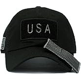 American Flag Black Hat Detachable Patch Micro Mesh Tactical Cap