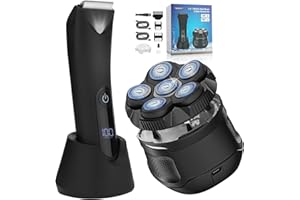BOMXIN Head Shavers for Bald Men, Body Hair Trimmer for Men Manscape Groin and Ball Trimmer,2 in1 Body and Head Shaver Grooming Kit,IPX7 Waterproof Dry/Wet 6D Electric Razor for Bald with Type-C Charge