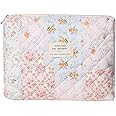 uekeboag Quilted Cotton Makeup Bag,Coquette Quilted Toiletry Bag for Women and Girls,Floral Coquette Pouch,Cute Kawaii Travel Cosmetic Bags(03 Pink Flower)