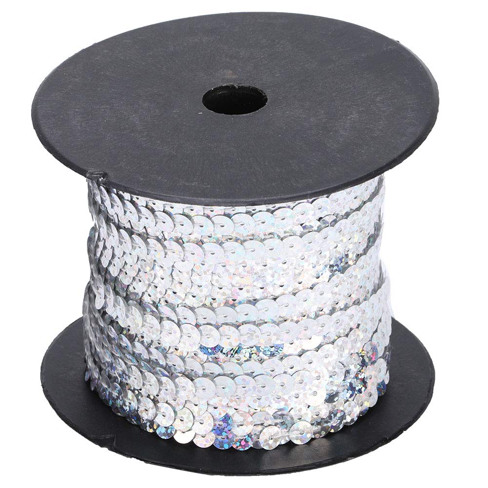 Laser Silver Sequin Trim 6mm, 100 Yard Metallic Craft Ribbon for Dress Embellishment, Headbands, Shoes & Textile Sewing Accessories