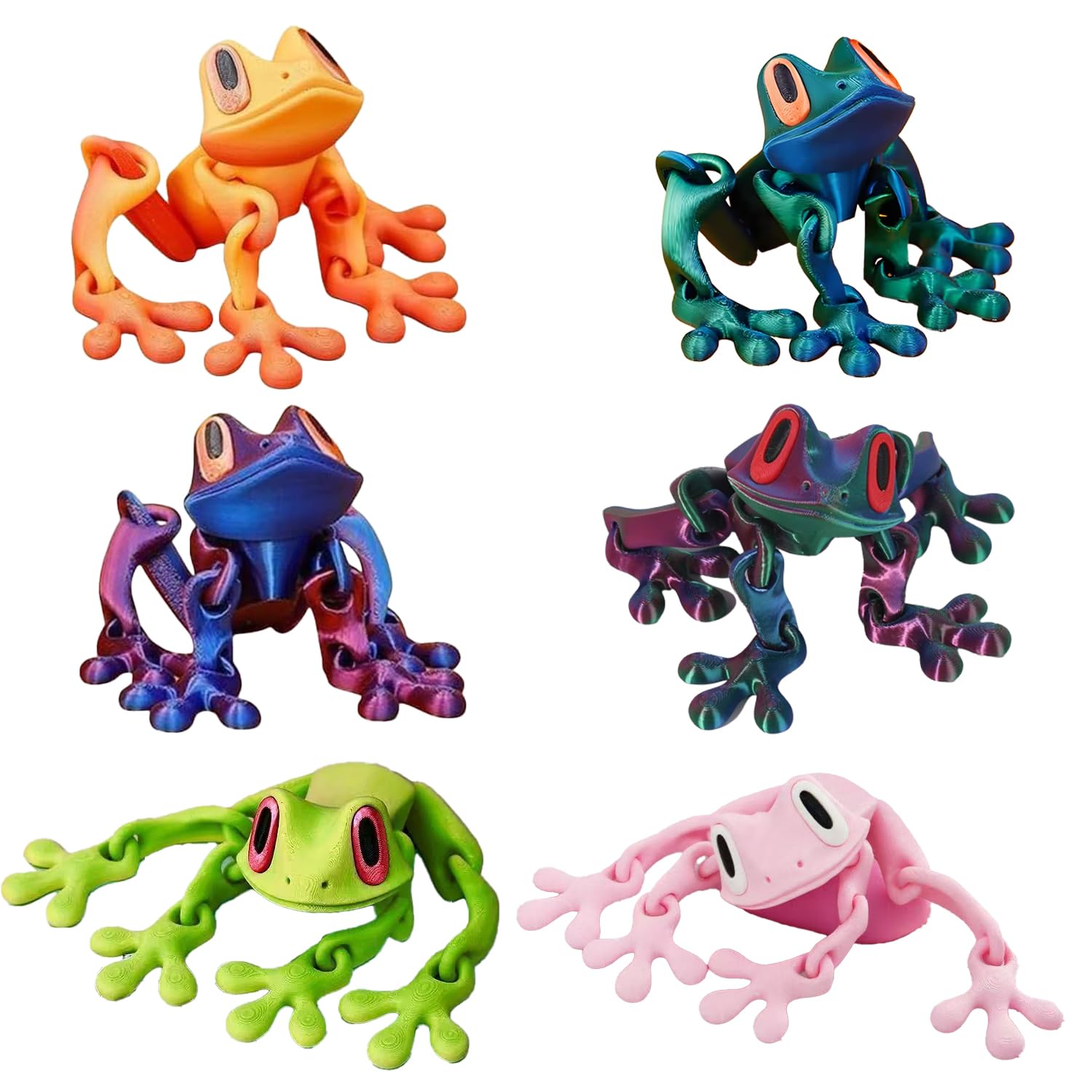 6 Pcs 3D Printed Magnetic Frog, Realistic Jointed Jumping Frogs Model, Poseable Frog With Movable Joints, Cute Movable Frog Decoration for Fridge and Metal Surfaces