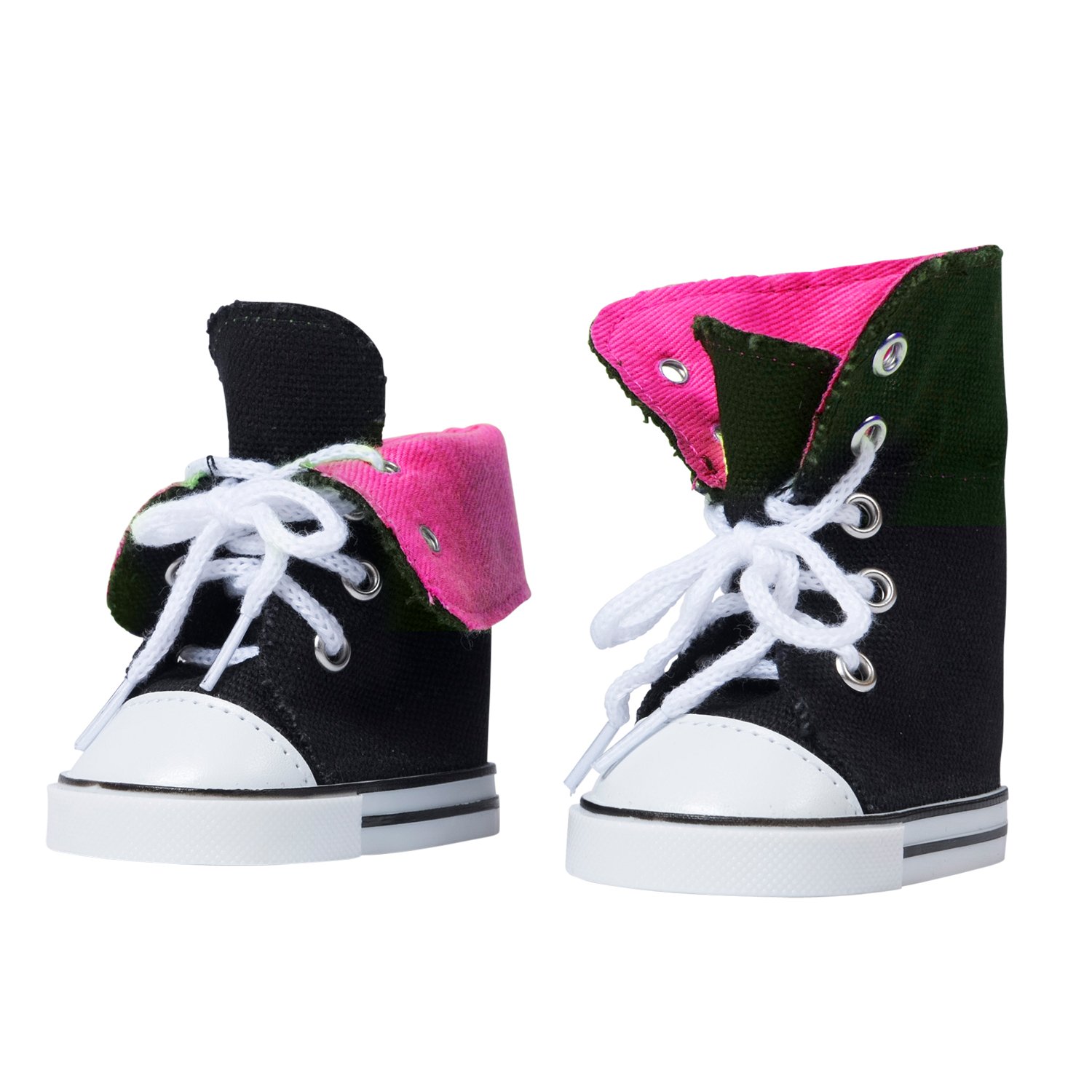 The New York Doll Collection (Pink) Canvas Hightop Sneakers Trainers fits All 18 Inch/ 46 cm Dolls - for Fashion Girl Dolls - Doll Shoes - Doll Trainers
