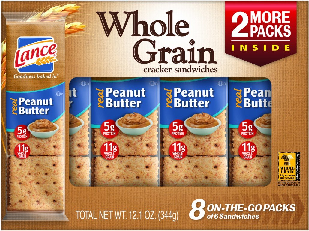 Lance Whole Grain Cracker Sandwiches with Peanut Butter, 8 Count Pack of 14