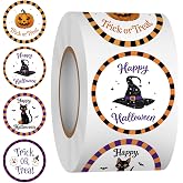 Louise Maelys 500 PCS Halloween Stickers Roll with 4 Pattern | 1.5Inch Waterproof Halloween Labels, Easy Peel For Treat Bags, Candy Bags, Envelopes, Gift,Party Favors