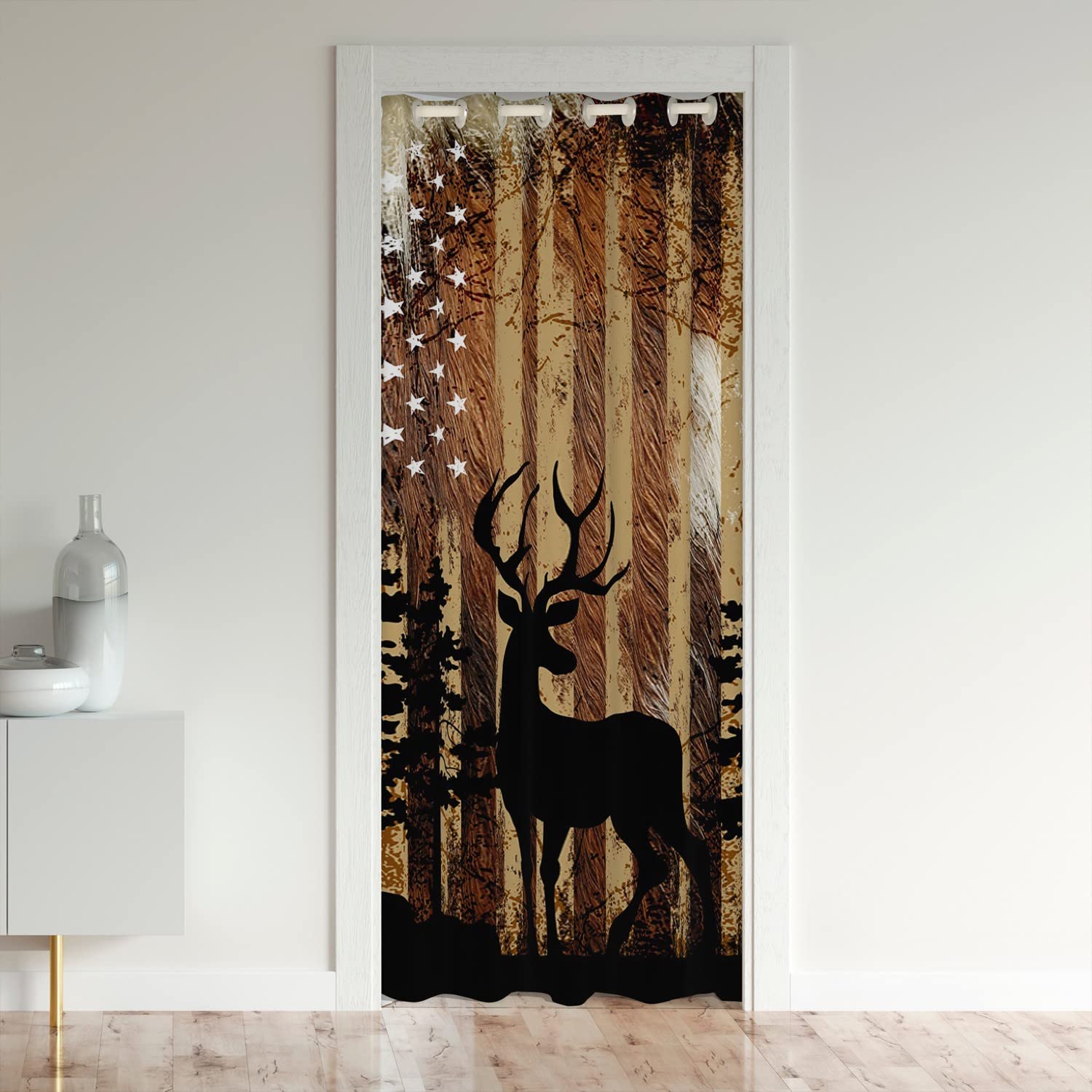 Loussiesd Cute Deer Door Curtain for Doorway Privacy Deer Hunting Closet Door Cover Curtain for Bedroom Living Room Antlers 30%-50% Room Darkening Blackout Curtain106x203cm 1 Panel