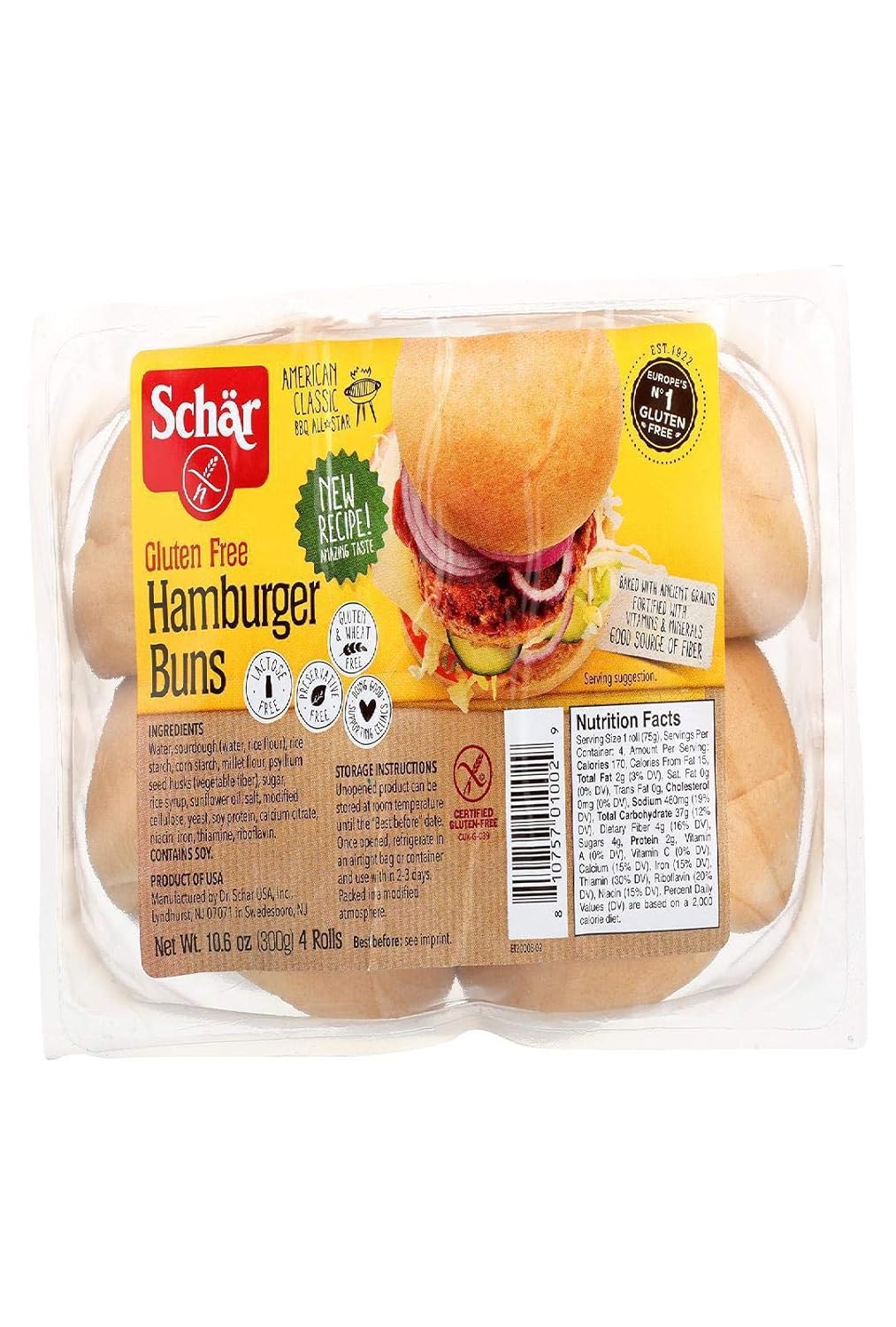 Schar Buns Hamburger, 10.6 oz: Amazon.com: Grocery & Gourmet Food