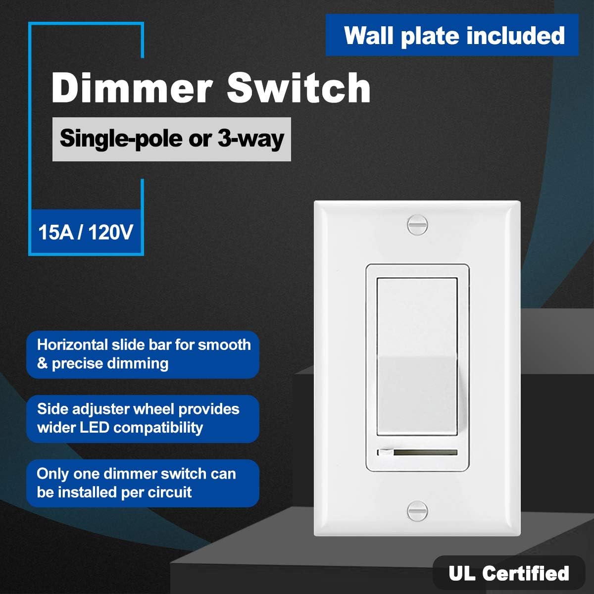 (5 Pack) CML Dimmer Light Switch for LED Lights, Single Pole or 3 Way, 120V, 3-Year Warranty, UL Listed: Industrial & Scientific