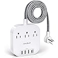 Power Strip with USB C, 3 Outlets 4 USB Ports (22.5W/4.5A) Desktop Charging Station, Flat Plug, 5ft Braided Extension Cord, N