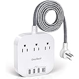 Power Strip with USB C, 3 Outlets 4 USB Ports (22.5W/4.5A) Desktop Charging Station, Flat Plug, 5ft Braided Extension Cord, N