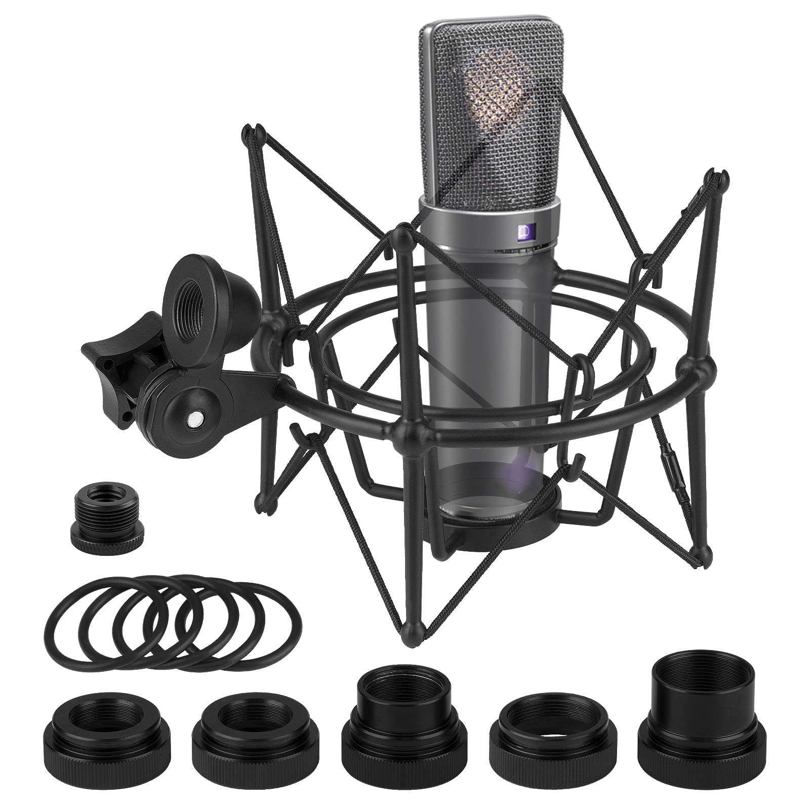 Geekria for Creators Microphone Shock Mount Compatible with Neumann U87, TLM193, TLM127, M149, TLM102, TLM103, Mic Anti-Vibration Suspension Adapter Clamp Mic Holder Clip (Black/Metal)