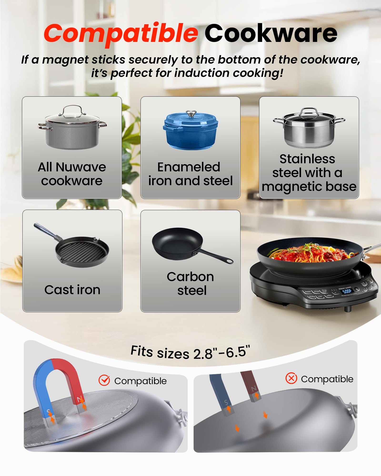 Nuwave Portable Induction Cooktop Diamond with Probe, Advanced Countertop Burner, 91 Temps from 100°F to 500°F, 12”Shatter-Proof Ceramic Glass & 6.5”Heating Coil, Ideal for RV Camp,Small Apt,Travel