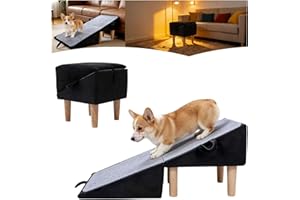 NAWAKOL Split Ottoman Dog Ramp for Couch and Low Bed, 2-in-1 Foldable Dog Stairs for Small Dogs and Cats, Wooden Pet Ramp with Non-Slip Surface, Portable Step Stool Design, Black