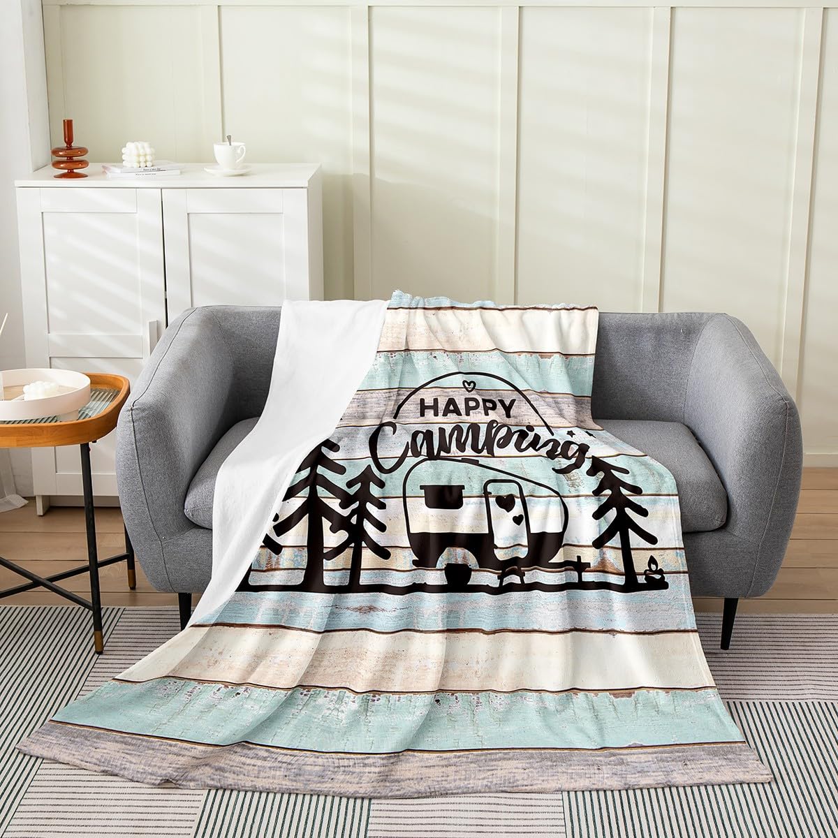 Feelyou Camper All Season,Bed Blanket Happy Camping