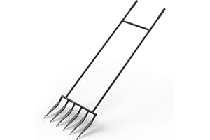 6 Steel Tines 20 in Wide BroadFork Garden Tool, 52 inch Heigh Durable Handles, Ergonomic U-Shaped Design, Black Hand Tiller B