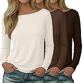 Oakgarden 3 Pack Women's Boat Neck Long Sleeve Shirts, Cotton Tunic Tops Loose Fit Blouses Fall Casual Basic Tee Shirt