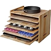 HAIDAIYA 7 Tiers Cookie Sheet Organizer for Cabinet, Wooden Tray Dividers for Kitchen Cabinets Baking Sheet Pan Organizer, for Heavy Pans, Cutting Board, Bakeware, Kitchen Cupboard Storage, Solid Wood