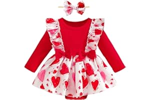 WOLBAY Newborn Infant Valentines Baby Girl Outfit Love Print Romper Drees Ruffles Bodysuit Jumpsuit Clothes And Headband