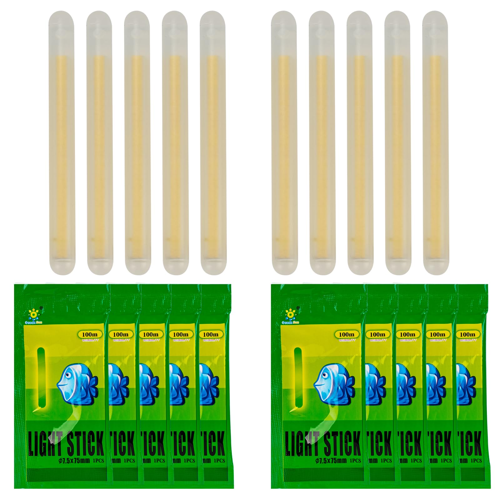 QualyQualy 10Pcs/Lot 7.5 * 75mm Glow Sticks For Fishing Floats Bobbers Fishing Luminous Stick Night Light Wand Tubes Green Fluorescent Lighting Stick