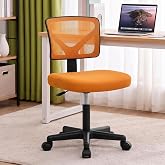 DUMOS Armless Small Desk Chairs, Ergonomic Home Office Mesh Chairs | Adjustable Mid Back, Swivel Rolling Task, Computer Work Vanity Small Spaces, Orange