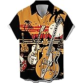 Men's Vintage Bowling Shirt 1950s Retro Rockabilly Style Short Sleeve Button Down Music Hawaiian Shirts