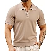 TrailTech Mens Polo Shirts Short Sleeve Textured Summer Beach Knit Polo Shirt Casual Golf Shirts Summer Collared Polo T Shirt