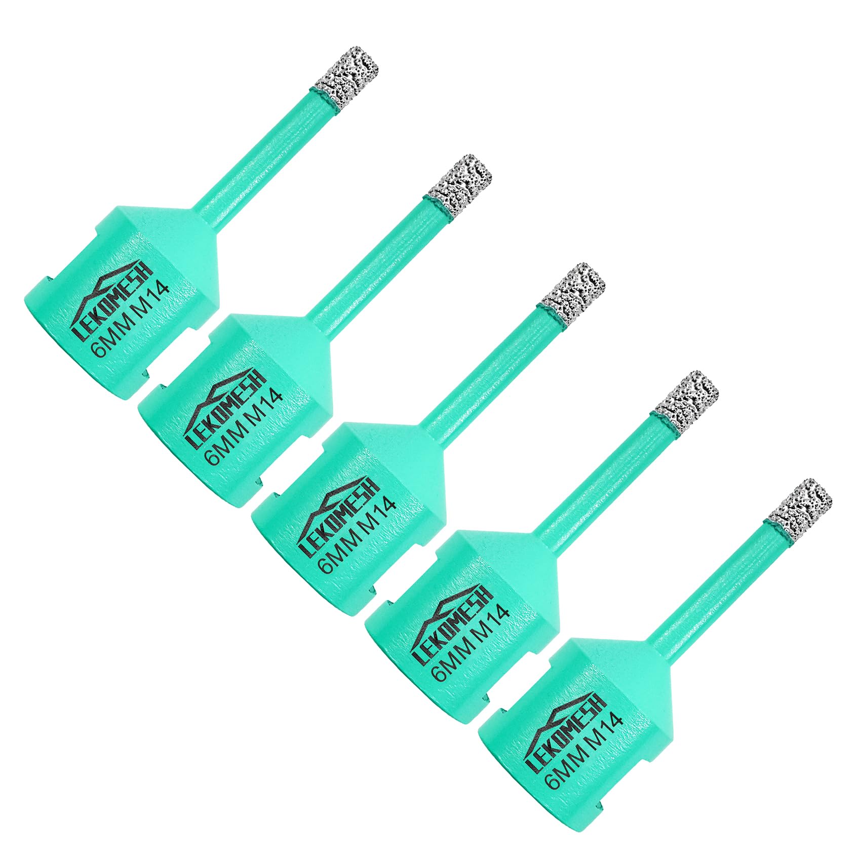 LEKOMESH Diamond Tile Drill Bits - 5pc 6MM Tile Hole Saw for Porcelain Ceramic Marble Granite Stone Quartz Vacuum Brazed Diamond Drill Bits M14 Thread for Angle Grinder — image 1