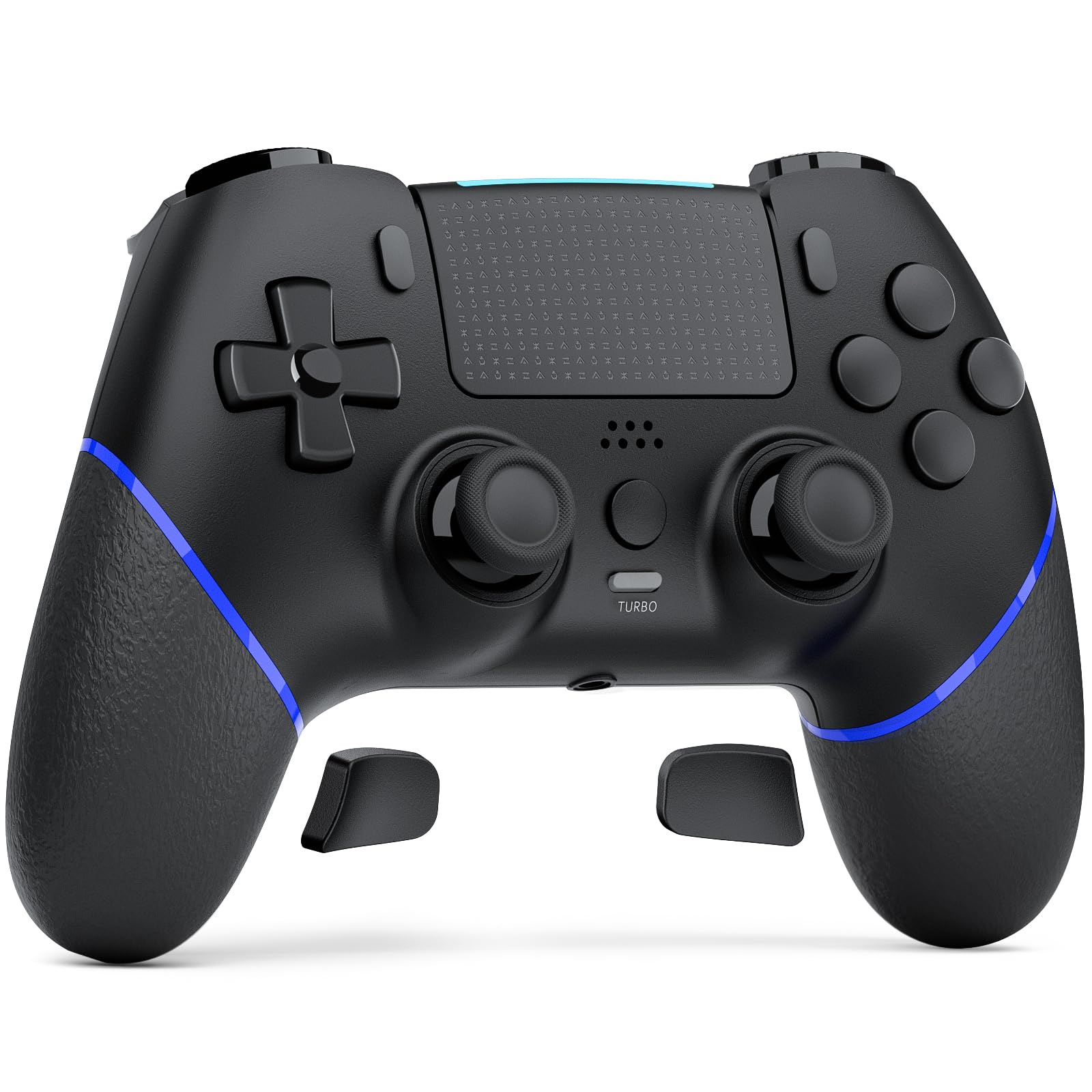 Photo 1 of CHEREEKI Wireless Controller for PS4 with Hall Effect Joystick 2 Macro Buttons Vibration Feedback Motion Sensor 1000 mAh Battery Touchpad 3.5mm Headphone Jack Black