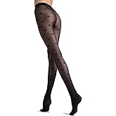 MARILYN Designer Tights Mesh Opaque Solid Bold Big Polka Dot Pattern (S/M, Black Dots)