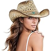 Straw Cowboy Hat for Women and Men, Western Cowgirl Hat Wide Brim Classic Sun Hats Outdoor Beach Hat Hats